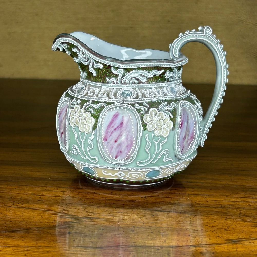 Antique Moriage Satsuma small porcelain pitcher with floral motifs